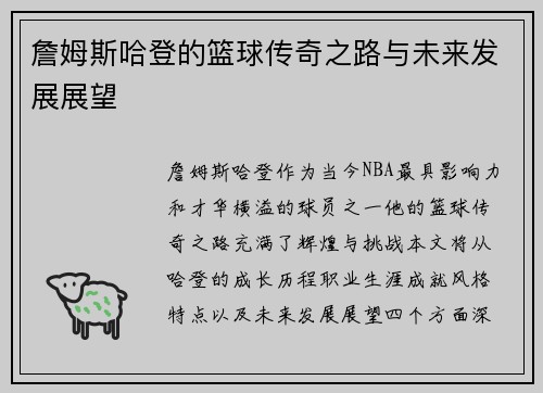 詹姆斯哈登的篮球传奇之路与未来发展展望